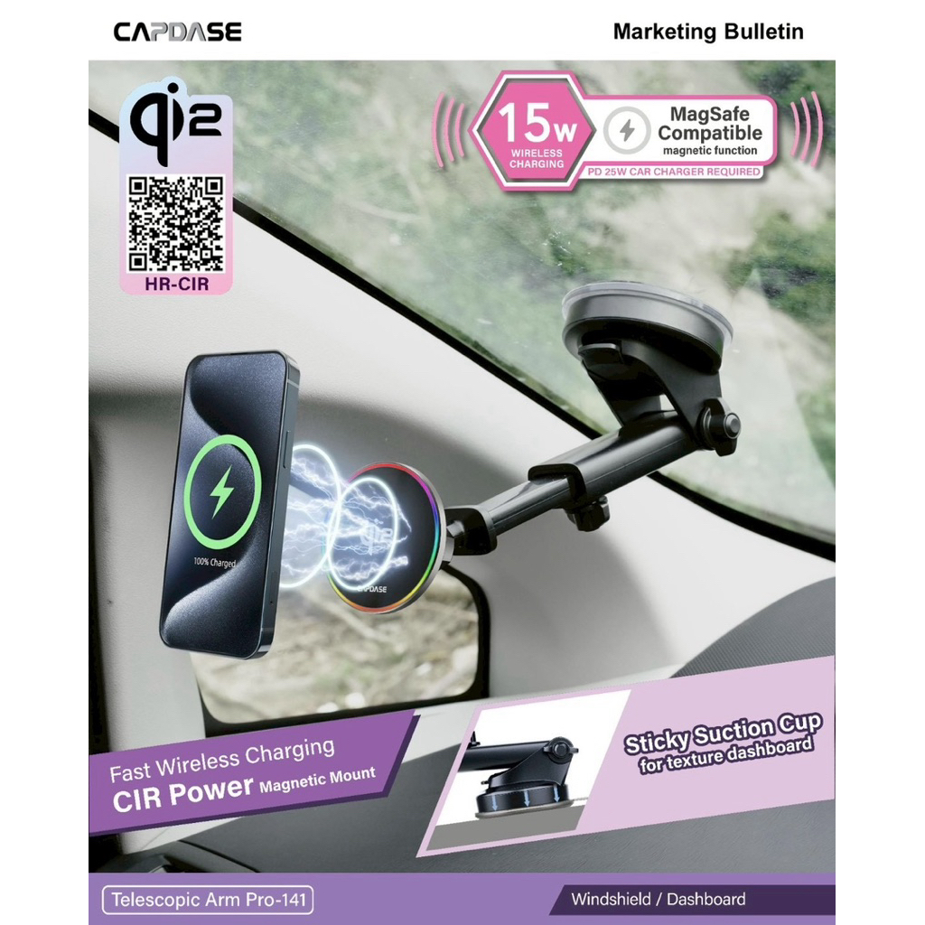 CAPDASE CIR Power Telescopic Arm / ขาจับโทรศัพท์มือถือแบบแม่เหล็กพร้อมชาร์จไร้สาย 15w (รุ่นอัพเกรด ชาร์จไวขึ้นกว่าเดิม)
