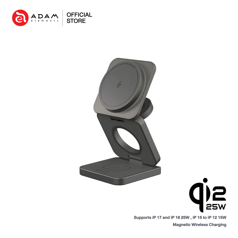 แท่นชาร์จไร้สาย ADAM elements Mag 3 Ultra Qi2.2 3-in-1 Foldable Travel Charging Station รองรับการชาร