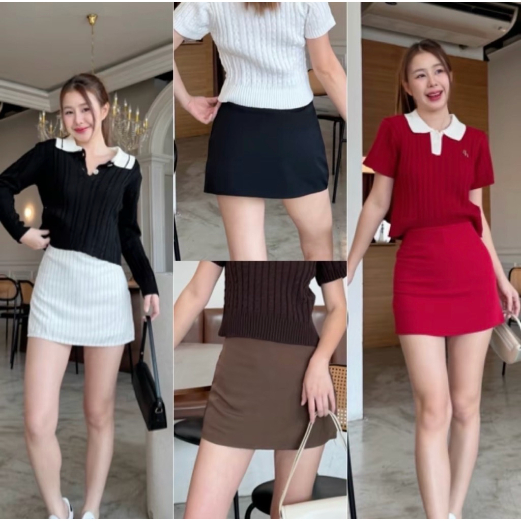 Belle Skirt Pants(กระโปรงเอวสูงรอบตัว)มีกางเกงด้านใน ผ้าเปเป้