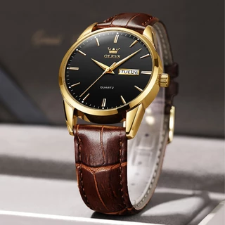 OLEVS นาฬิกา ผู้ชาย แฟชั่น watch 100% แท้ นาฬิกาข้อมือกันน้ำได้ ควอตซ์ หนัง แนวโน้ม