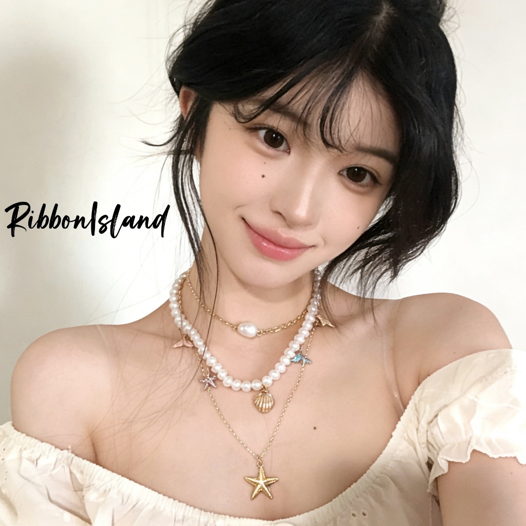 สร้อยคอโซ่ necklace หลายชั้น จี้ จี้คอ ไข่มุก ปลาดาว สไตล์เกาหลี แฟชั่น น่ารัก y2k สไตล์โบฮีเมียน ริมทะเล พร้อมส่