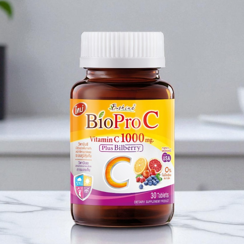 Bio Pro C Vitamin C 1000 mg. Plus Bilberry B.shine ไบโอ โปร ซี วิตามินซี 1000 มก. พลัส บิลเบอร์รี่ กระปุกละ 30 แคปซูล