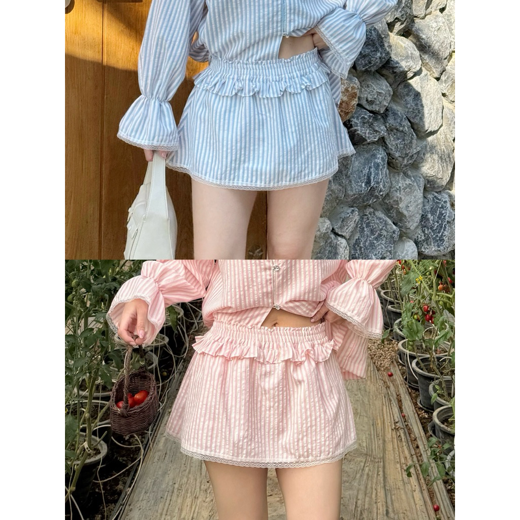 Elise Skirt (รอ 7-10 วัน) *กระโปรง* ทรงเอ ขอบเอวระบาย แต่งชายลูกไม้ ข้างในเป็นซับในกางเกง
