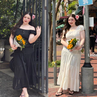 (LD) เซ็ต เสื้อแขนตุ๊กตาผ่าหน้า+กระโปรงยาวทรงระบาย สวยงาม ฟีลเจ้าหญิงมาก เสื้อผ้าสาวอวบอ้วน ไซส์ใหญ่