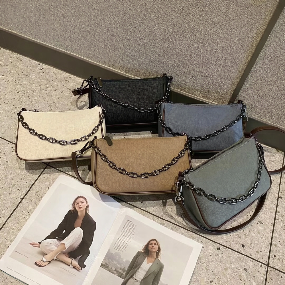 ❤️‍🔥ใหม่❤️‍🔥TOPBAGS กระเป๋าสะพายข้างมีโซ่ หนังแท้พรีเมียม ทรงมินิมอล มีสาย 2 เส้น (5 สีพร้อมส่ง)