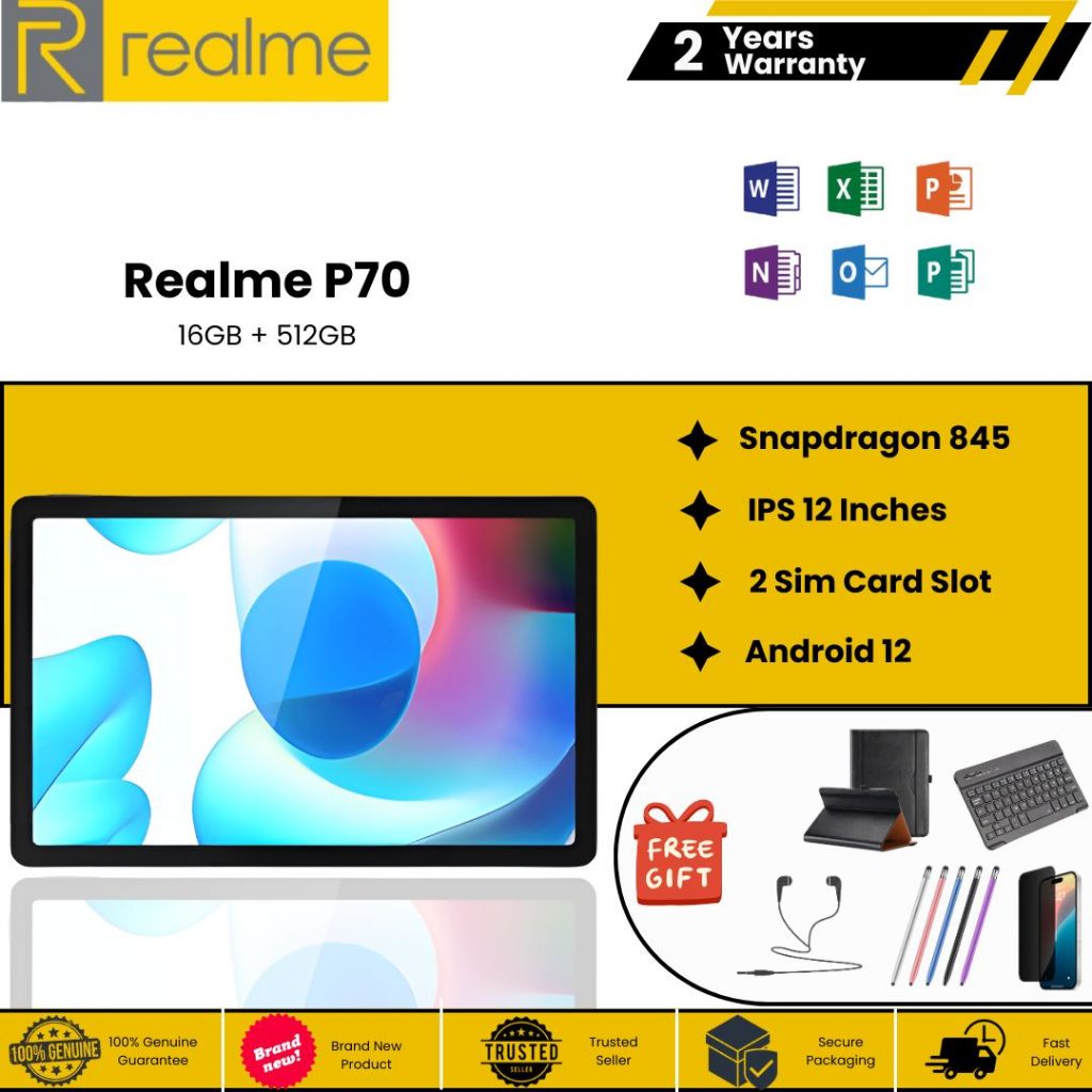 Realme Pad P70 12 นิ้ว 5G แท็บเล็ต Android 12 | 16GB + 512GB | 20000mAh | รับประกัน 5 ปี Tablet tabl