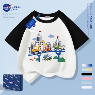 จัดส่งวันเดียว เสื้อยืด NASAคอตตอน ทรงหลวม เสื้อครอบครัว พร้…