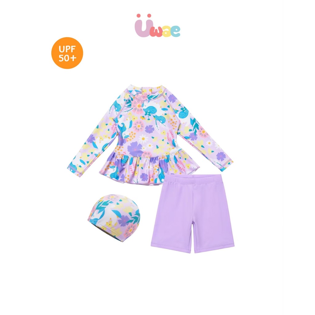 Uwae ชุดว่ายน้ำเด็กหญิงกันยูวี   แยกชิ้น พร้อมหมวก Tropical Bloom Collection รุ่น UV459