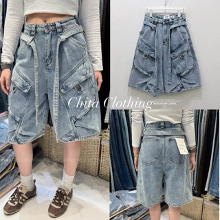 📍พร้อมส่ง📍🇰🇷FSY🇰🇷62005 Martin baggy shorts กางเกงเอวสูงทรงห้าส่วน ปิดเข่า แต่งกระเป๋าคาร์โก้ เนื้อผ้ายีนส์ฟอกสีเฟด