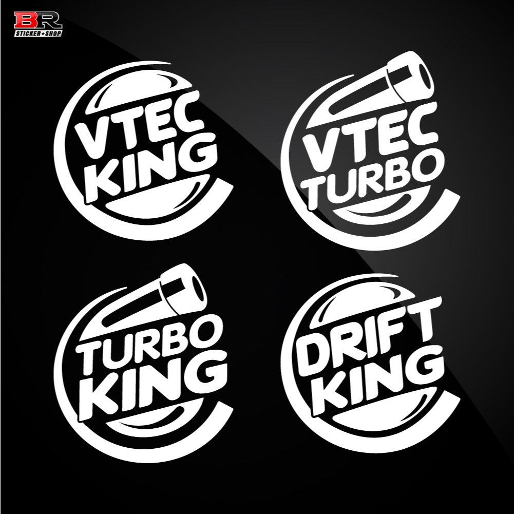 สติ๊กเกอร์ติดกระจกรถยนต์ VTEC KING / VTEC TURBO / TURBO KING / DRIFT KING สติ๊กเกอร์สีขาวสะท้อนแสง