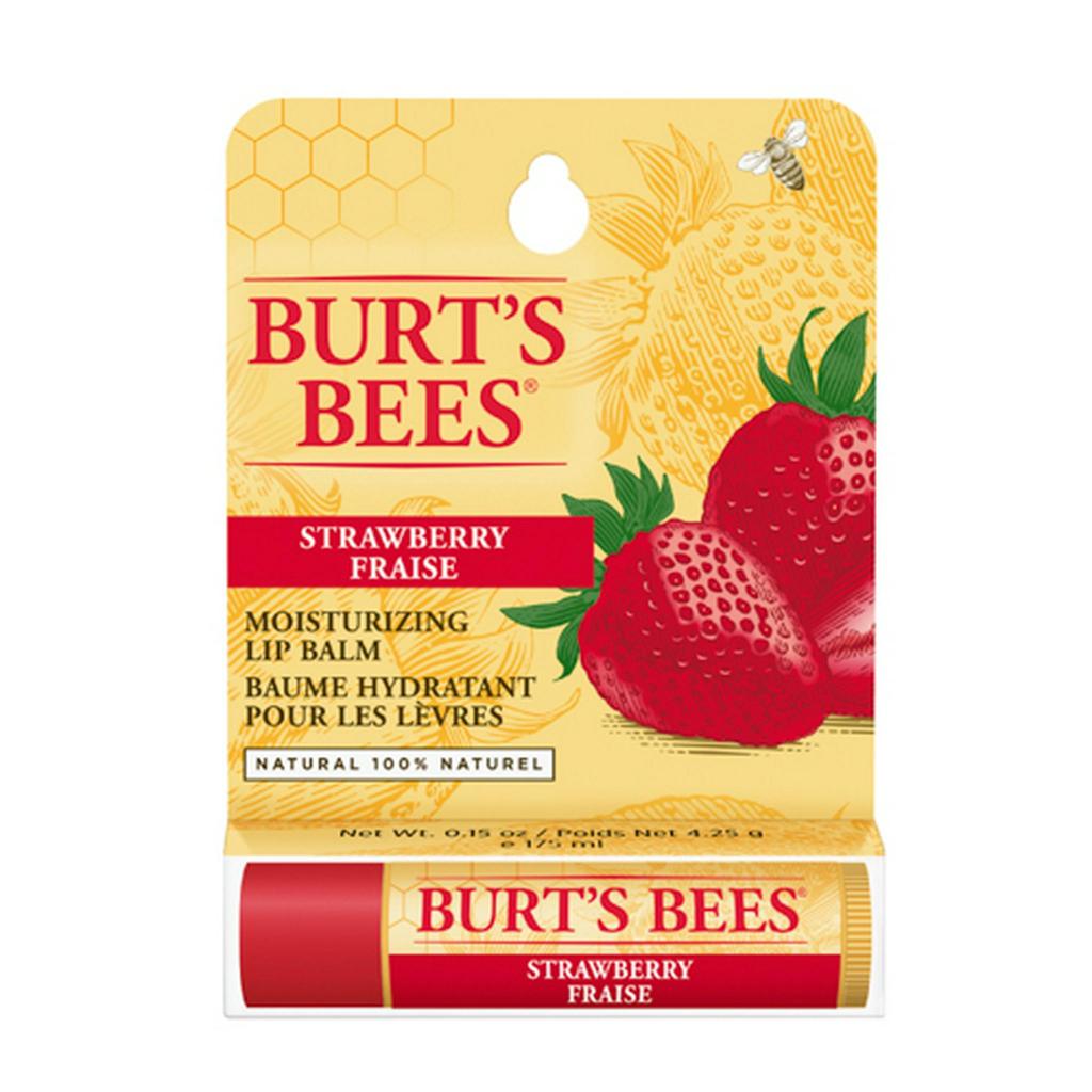 หมดอายุ 2/2028 มีกล่อง Burt's Bee Lip Balm #Strawberry ขนาด 4.25 กรัม
