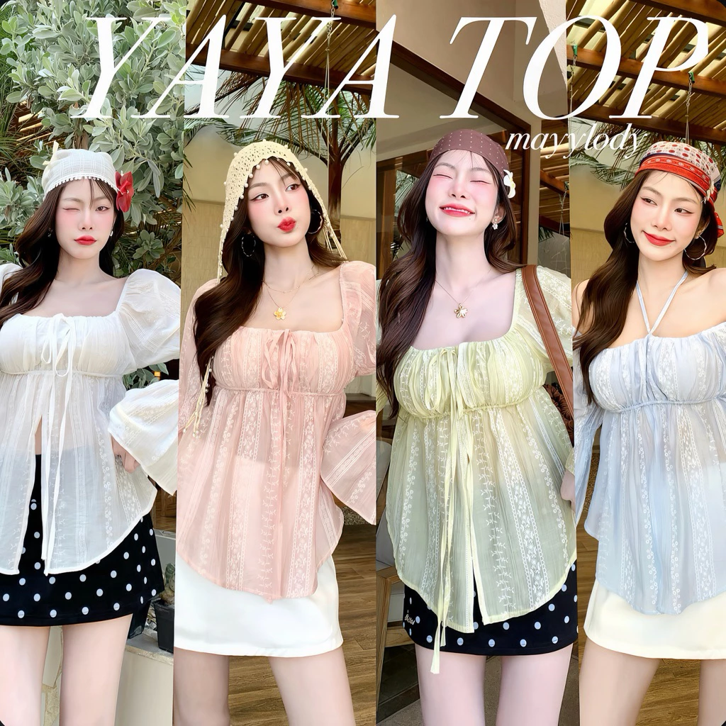 💓mayylody💓 YAYA TOP #เสื้อญาญ่า ผ้าพิมพ์ลาย ลุคสวยแพงมาก (อก -38 ) รับซัมเมอร์ 🌷🪞🌤️🍃 ชุดไปทะเล ชุดไปคาเฟ่