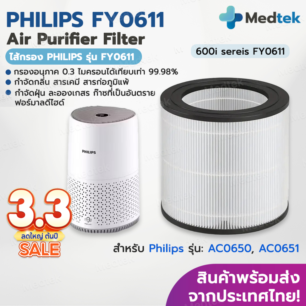 [พร้อมส่งจากไทย] ไส้กรองอากาศ Philips AC0650 เครื่องฟอกอากาศ Philips FY0611 /30 for Air Purifier AC0