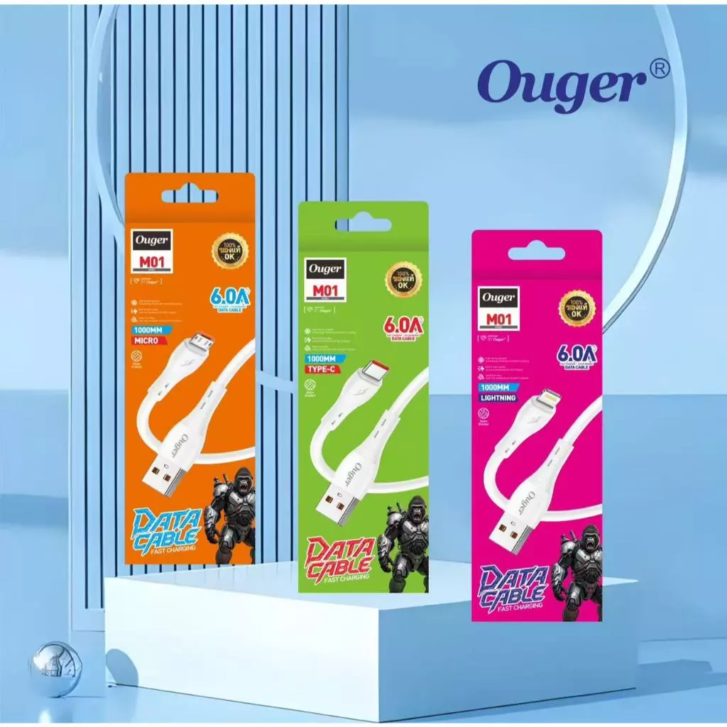 Ouger M01 สายชาร์จโทรศัพท์มือถือ 6A สำหรับ Micro USB/Type-C/IOS สายแข็งแรงใช้ได้นาน ราคาถูก พร้อมส่ง