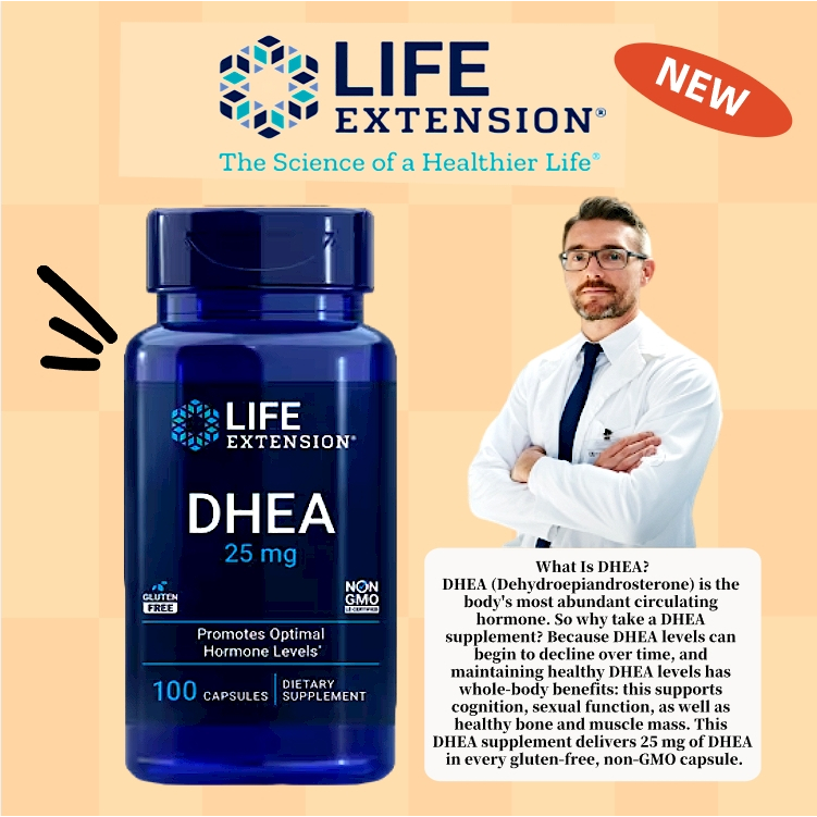 Original USA Life Extension DHEA 25mg 100 Capsules Hormone Balance For Men & Women