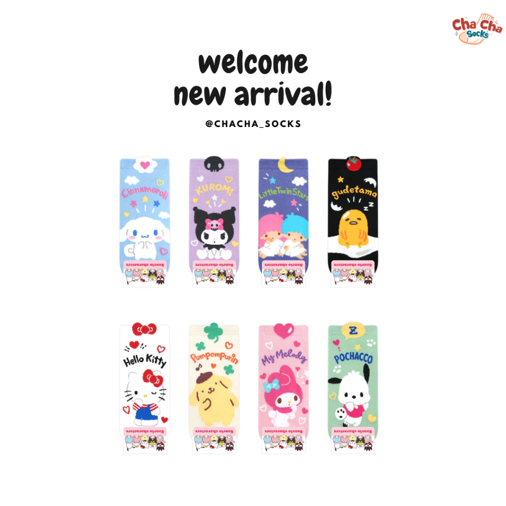 Chacha socks - ถุงเท้าซานริโอ้ Cutie Sanrio ankle socks ถุงเท้าข้อสั้น ถุงเท้าเกาหลี แบรนด์ kikiya นำเข้าจากเกาหลี