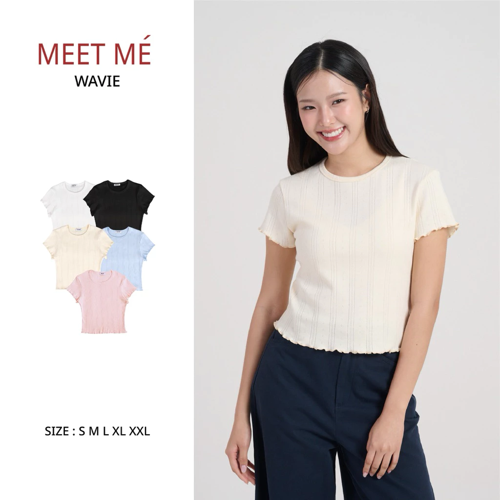 MEET ME - Top 0015 I WAVIE เสื้อครอปผ้าถักแต่งแขนและปลายเสื้อ