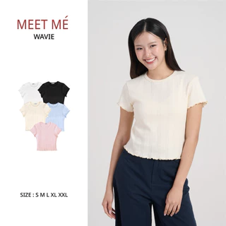 MEET ME - Top 0015 I WAVIE เสื้อครอปผ้าถักแต่งแขนและปลายเสื้อ