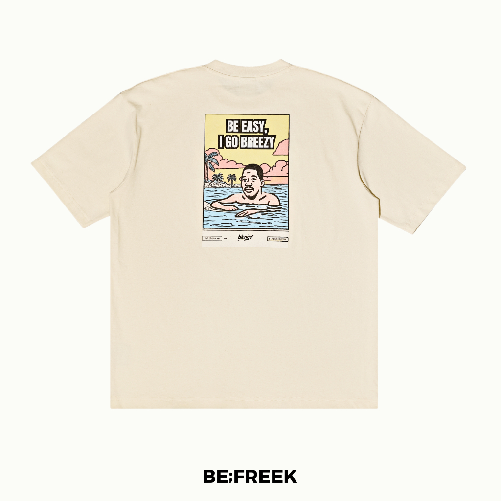 BE;FREEK เสื้อยืดสกรีนลาย BE EASY ทรงใหม่ สีครีม BE EASY IVORY REGULAR T-SHIRT