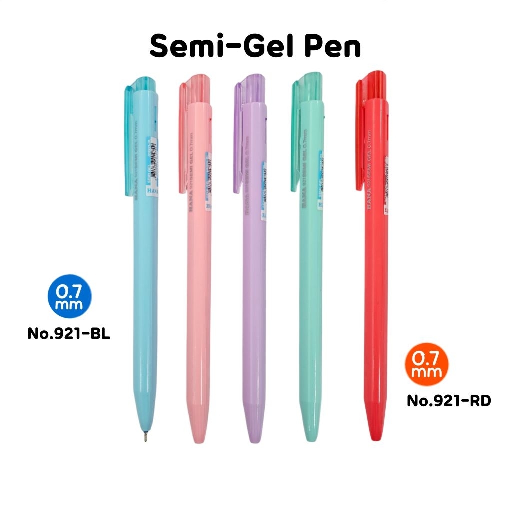 Hana ปากกาหมึกกึ่งเจล Semi-Gel No.921 ขนาด 0.7 มม. เน้นความลื่น คมชัดและแห้งไว (ราคาต่อ 5 ด้าม)