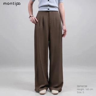 Montipa กางเกงทรงกระบอกใหญ่ ซิปตะขอหน้า แต่งจีบหน้า ผ้า Comfort 5BPWC88