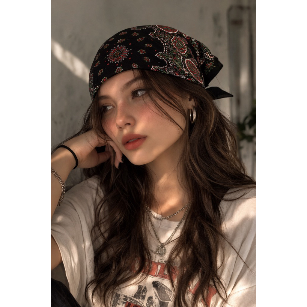 ผ้าพันคอผ้าฝ้ายแท้ 100% ลาย Paisley เรโทรอเมริกัน | Square Bandana | Unisex [BD-20]