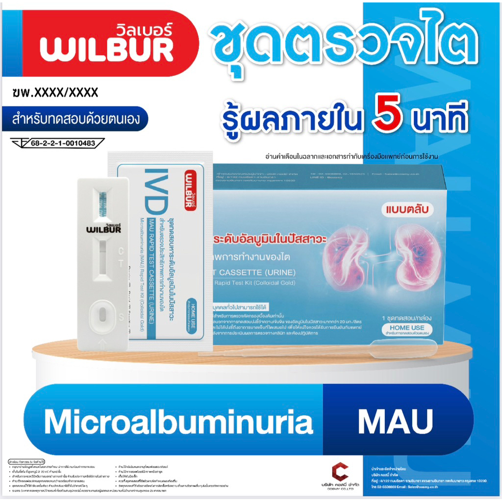 Wilbur ชุดตรวจไมโครอัลบูมิน MAU แบบตลับ ตรวจปัสสาวะเบื้องต้นของอาการเป็นเบาหวาน/ไต แบบเซ็ต 1 เทสต์