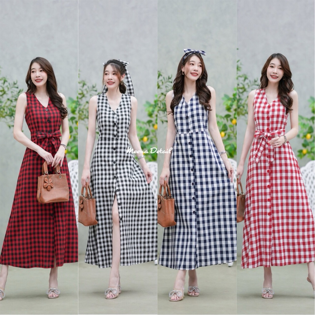 เดรสยาว แม็กซี่เดรสลายสก็อตแนวสาวหวาน ใส่ถ่ายรูปสไตล์เจ้าหญิง