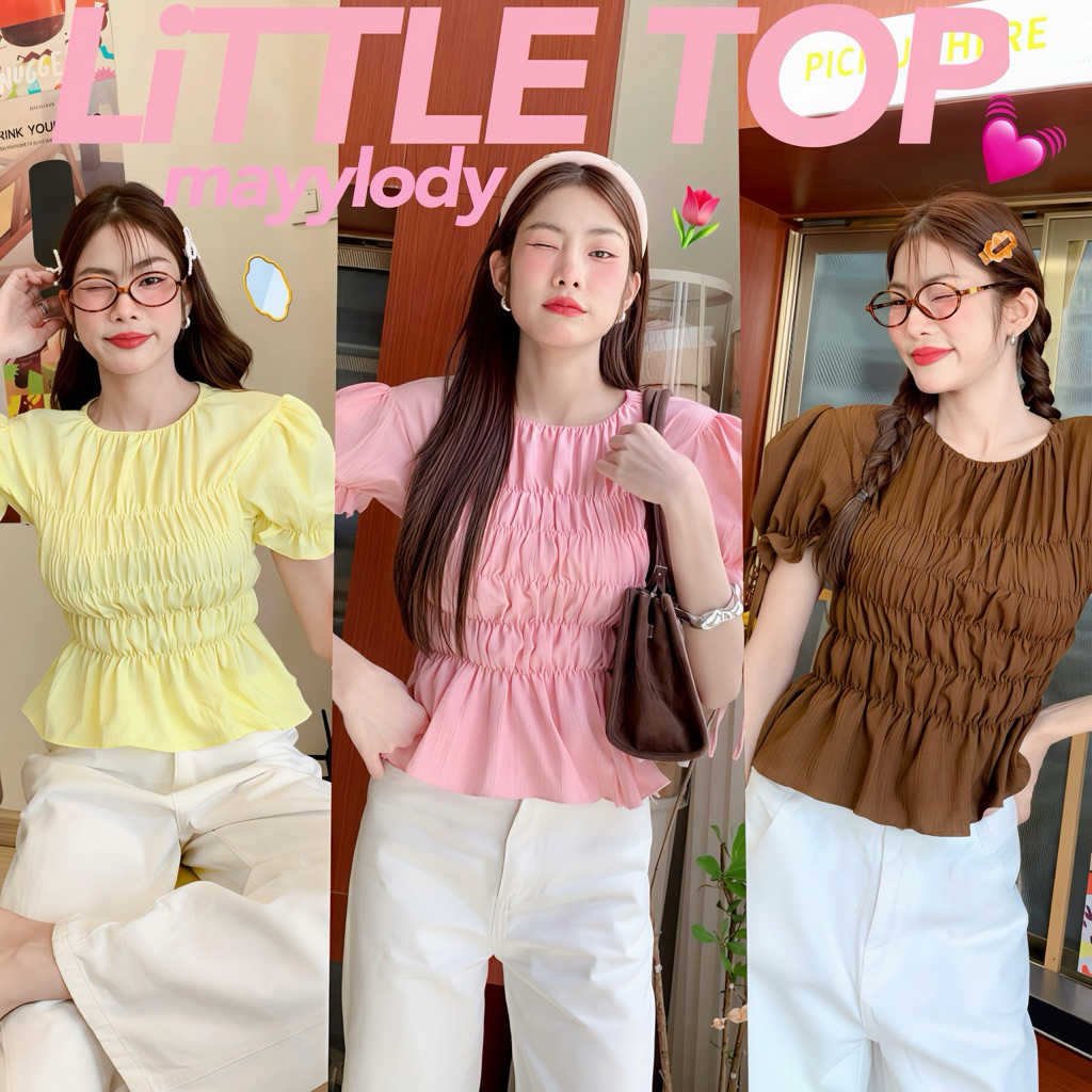 💓mayylody💓 LiTTLE TOPs ครอปท็อป แขนตุ๊กตา สม็อคจั้มรอบตัว สไตล์เกาหลี สุดฮิต 🌷🪞🌤️🍃 เสื้อครอป ครอป เสื้อสีดำ เสื้อดำ