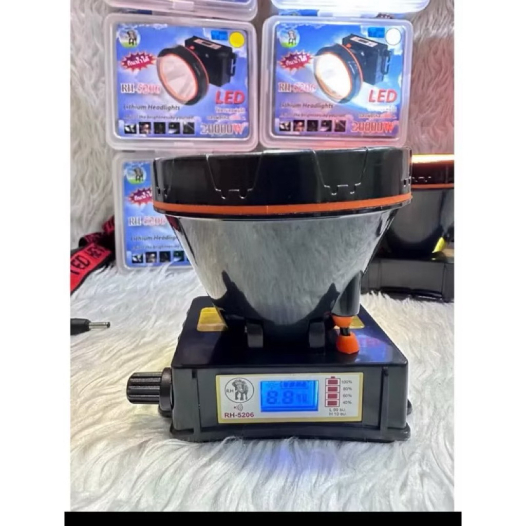 ไฟฉายคาดหัวRH-5206 มีจอดิจิตอล แจ้งเปอร์เซ็นต์แบตเตอรี่ (2000W)มีไฟขาวไฟเหลือง