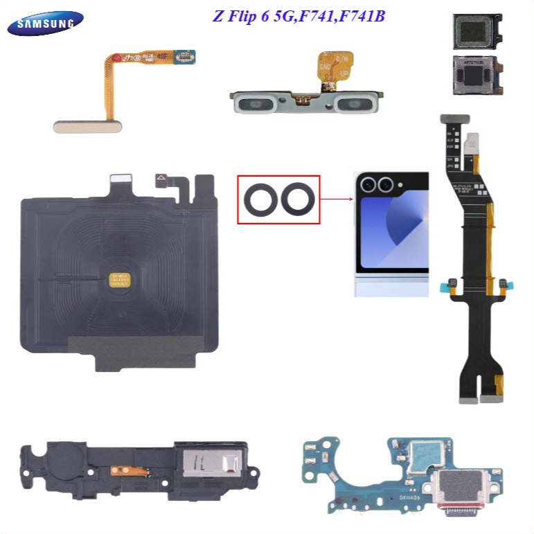 อะไหล่มือถือ Samsung Z Flip 6 5G,F741,F741B/สายแพร/กระจกเลนส์กล้อง/ลำโพงหูฟัง/กระดิ่งเสียงเรียกเข้า
