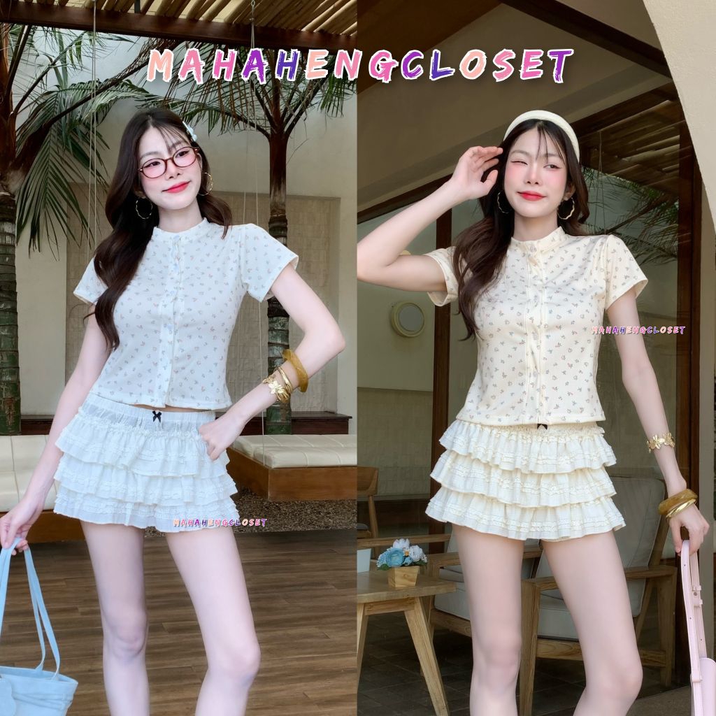 💰 MahahengCloset 💰เสื้อคอจีนผ้าร่องลายดอก สไตล์เกาหลี ผ้านิ่มใส่สบาย ลายสวยมาก💕