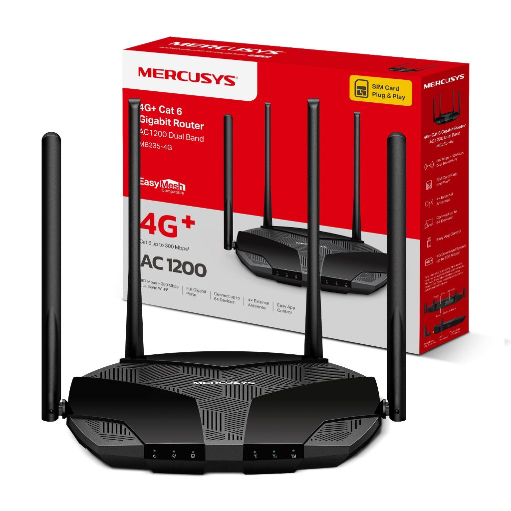⚡️เร้าเตอร์ใส่ซิม 4G+⚡️MERCUSYS (MB235-4G) 4G+ Cat6 AC1200 Wireless Dual Band Gigabit Router