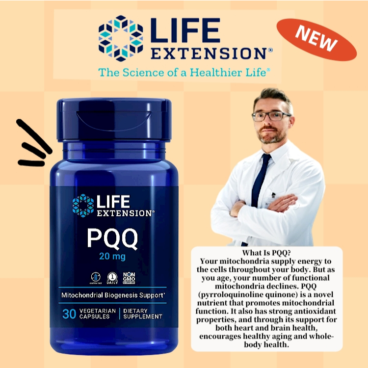 Life Extension PQQ Supplement 20mg, Mitochondrial Support & Cellular Energy - 30 Vegetarian Capsules