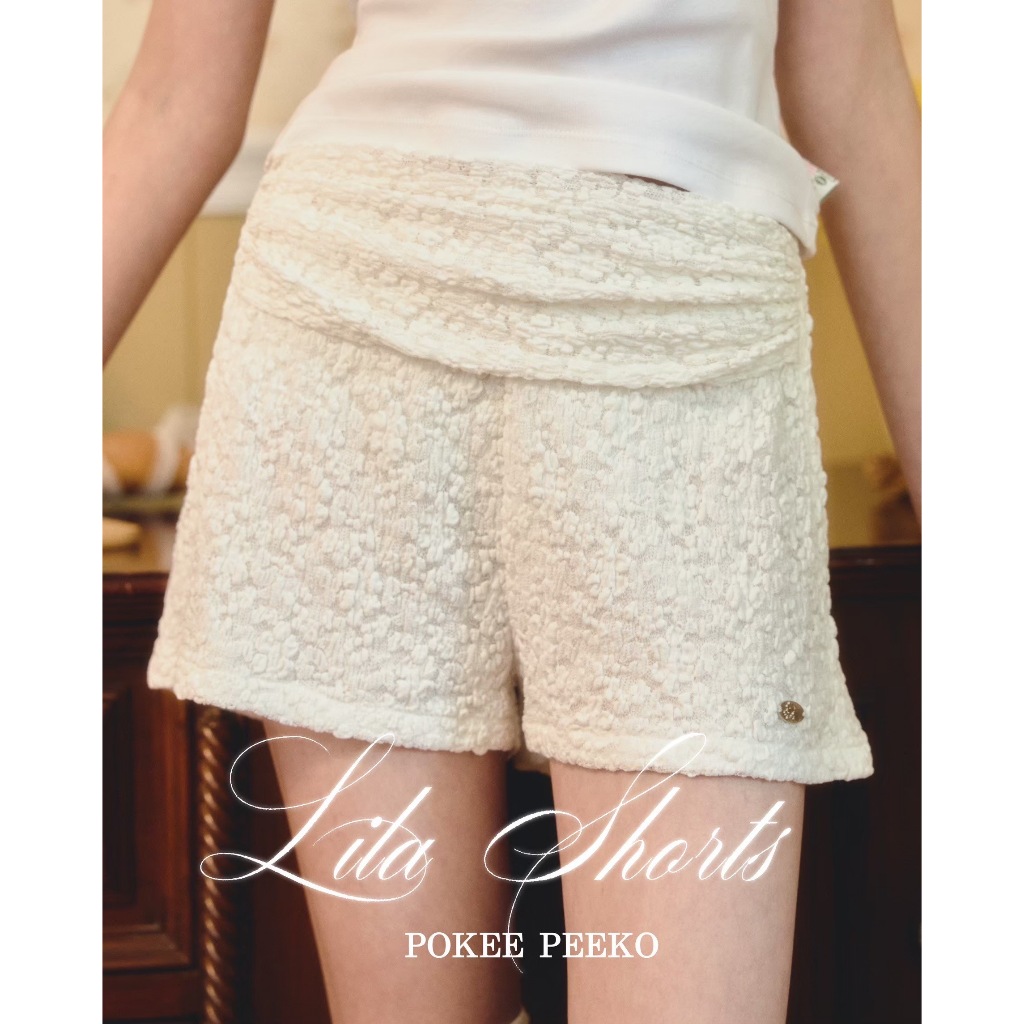 POKEE | Lila Shorts กางเกงขาสั้นลูกไม้ ดีเทลย่นด้านหน้า( 2 color)