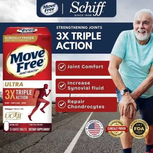 Move Free Ultra ขวดขาว 3X Triple Action 75เม็ด บำรุงข้อ บรรเทาปวดข้อเข่า