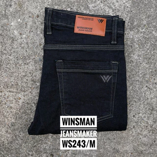 WINSMAN กางเกงยีนส์ขายาวทรงSlim-fit ผ้ายีนส์ดำเกรดพรีเมียมผ้ายืดฟอกนุ่มเนื้อผ้าเนียนสีดำสนิท ยับหน้า 3D เป้าซิปล็อก