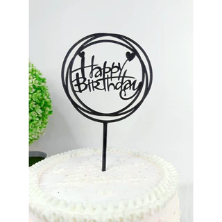 ป้ายปักเค้กอะคริลิคและพลาสติกสีชมพู เงิน ดำ ฟ้า แดง Happy Birthday ชุดที่2/2