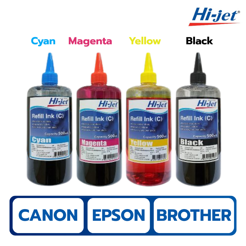 Hi-jet Ink หมึกปริ้นท์ Refill CANON / BROTHER / EPSON 500 ml. สีต่างๆ