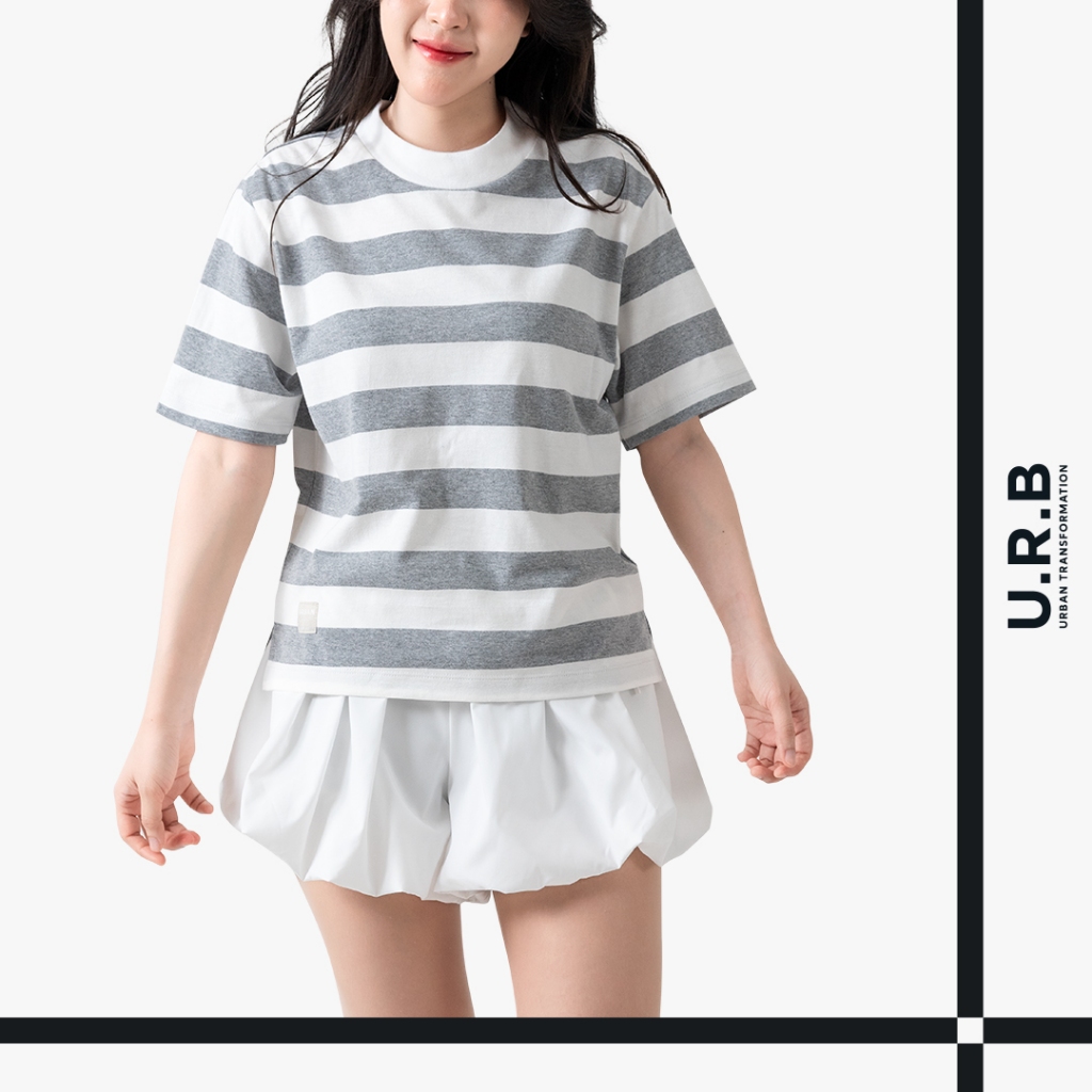 URBAN : WOMEN'S OVERSIZED STRIPED TEE เสื้อโอเวอร์ไซส์ผู้หญิงลายริ้ว  รุ่น 1UTWT1071 สี Gray & White Stripe