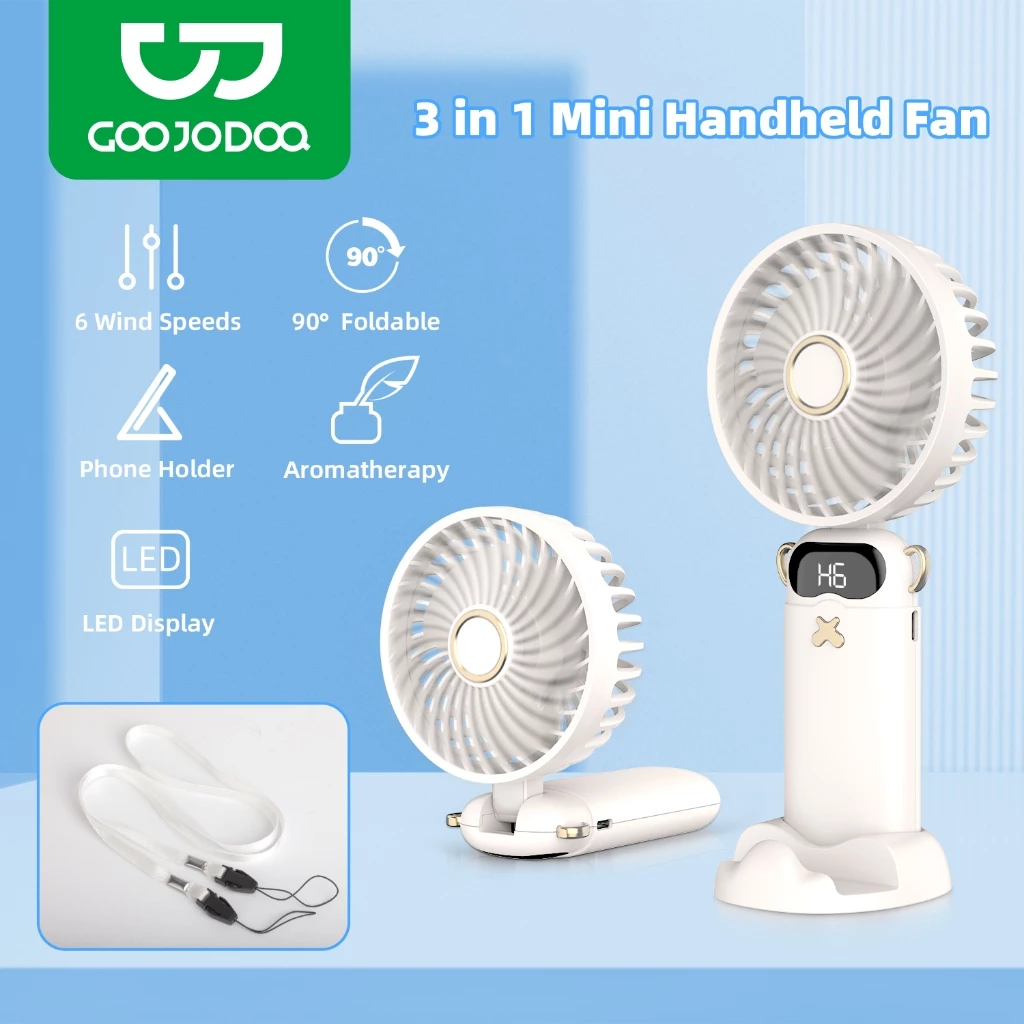 GOOJODOQ Versatile 3-in-1 Handheld Fan with Detachable Base and Phone Holder