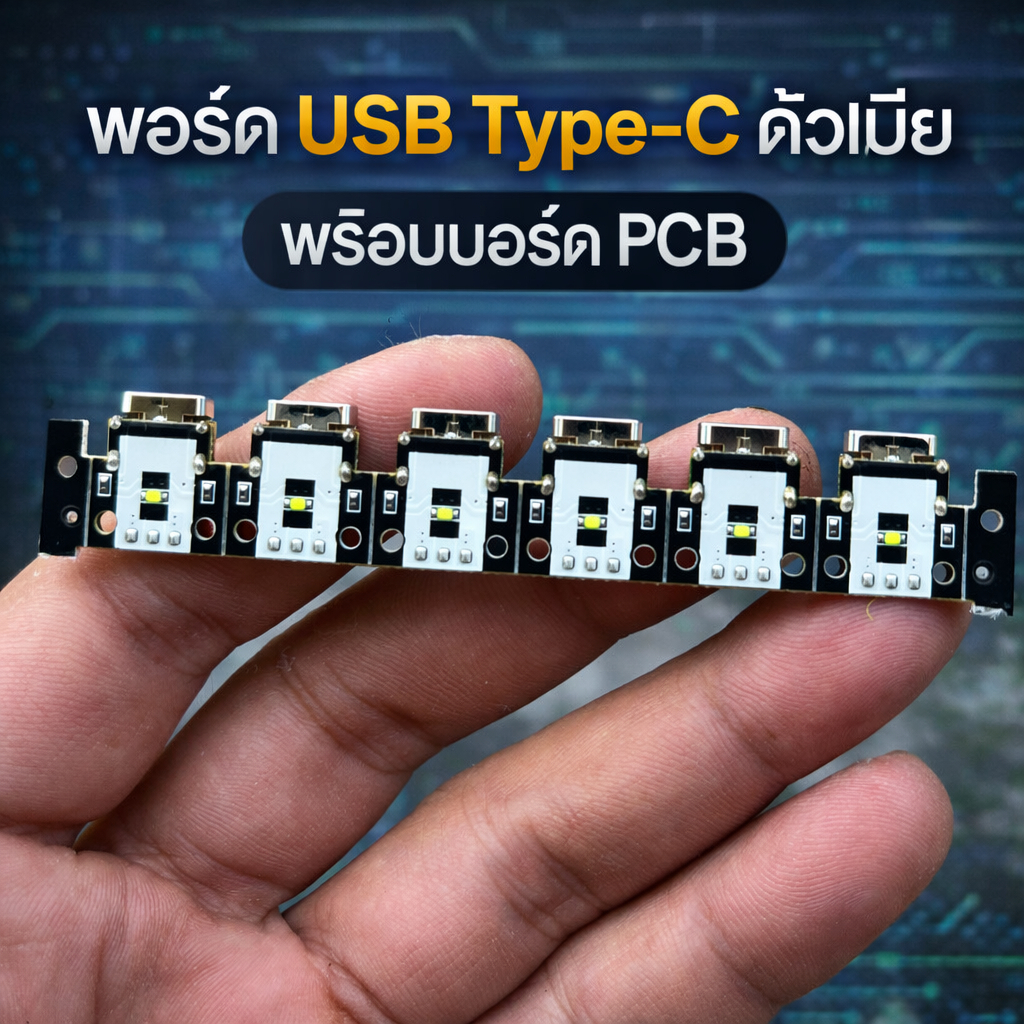 พอร์ต USB Type-C ตัวเมีย พร้อมบอร์ด PCB (Type-C Female Socket with Board) งาน DIY (ราคาต่อชิ้น)