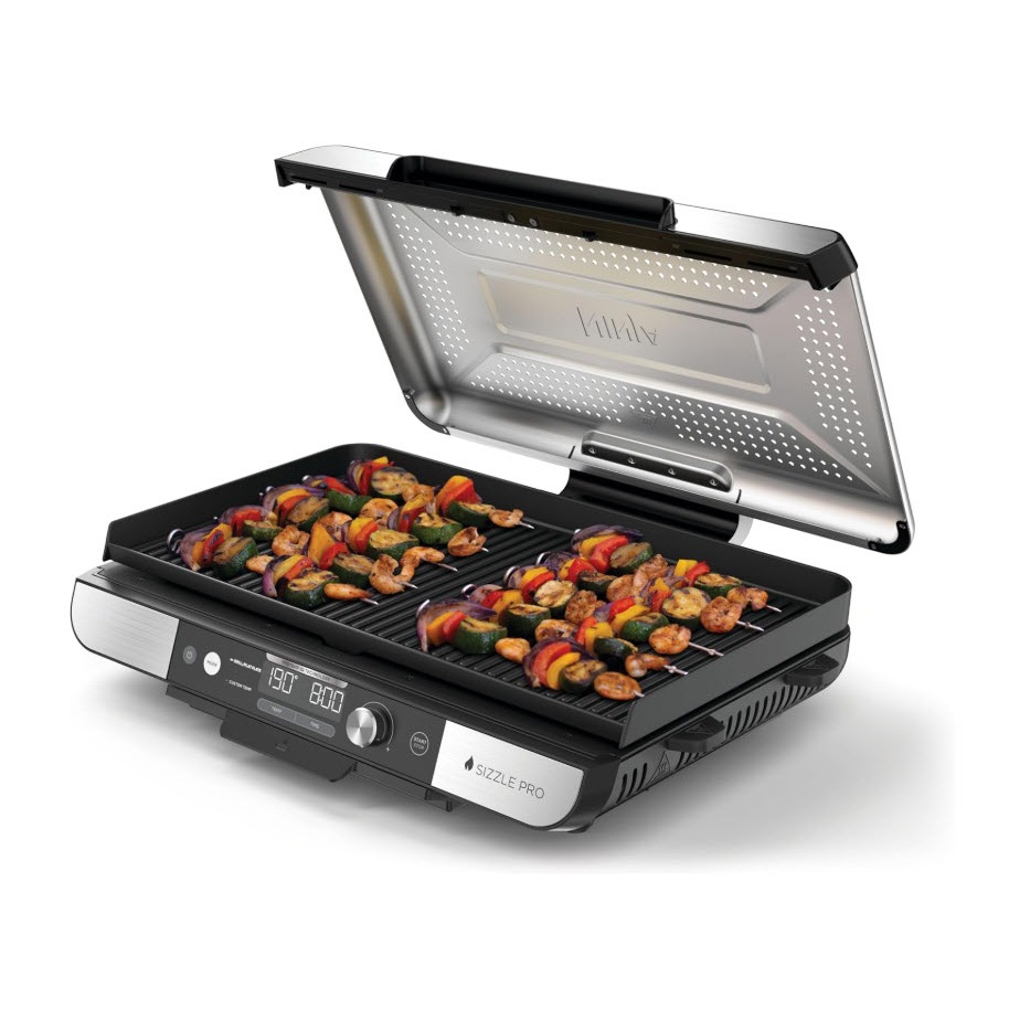 Ninja Sizzle Pro XL Indoor Grill&Flat Plate Includes Non-Stick Ceramic Coated Grill Plate&Flat Top P