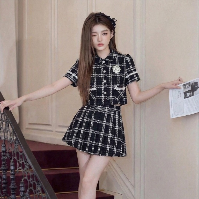 Aurora Tweed Set เสื้อแขนสั้น+กระโปรงสั้นตัวเสื้อแขนสั้นเก รูปที่ 3
