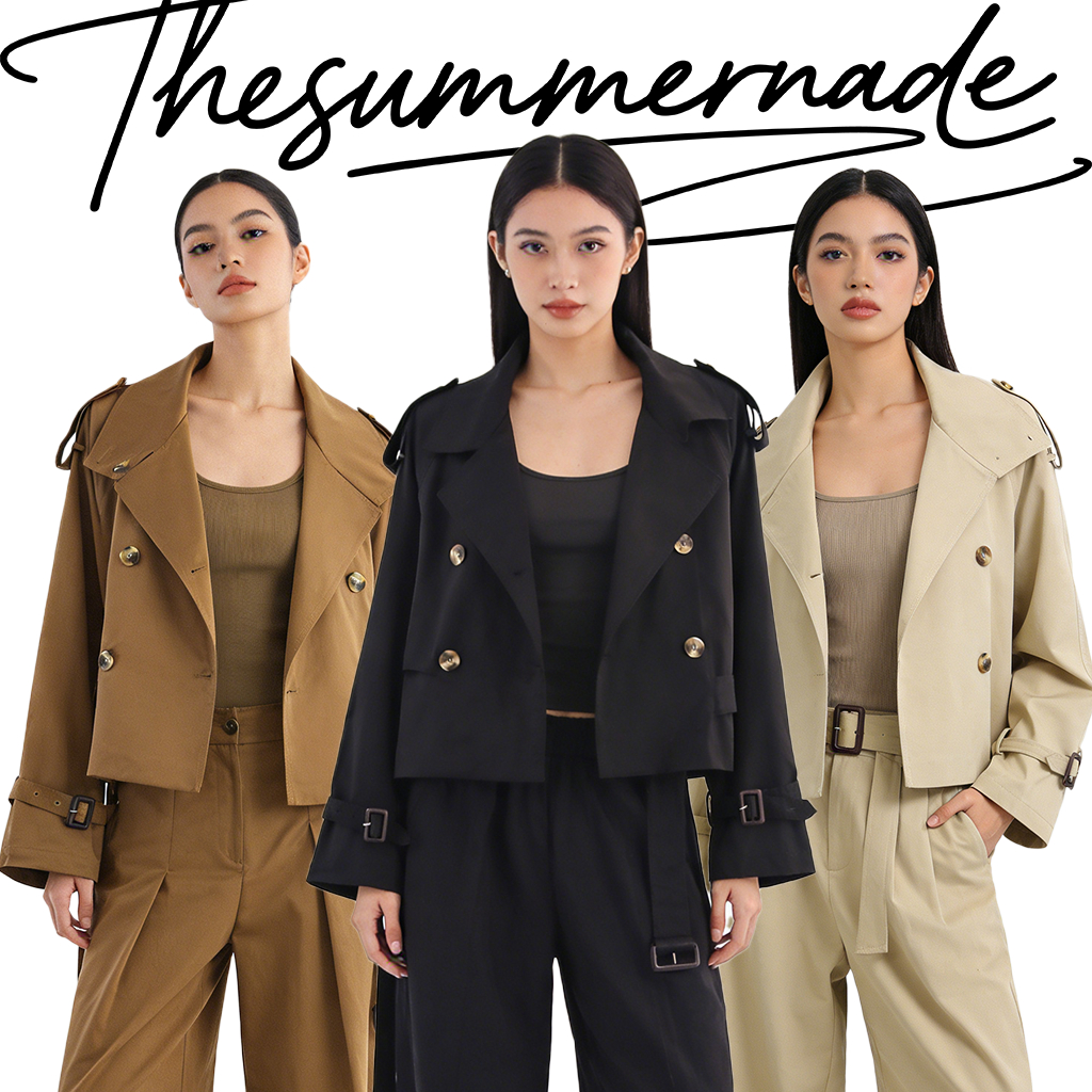 Thesummernade Emmie Trench Coat เสื้อโค้ทตัวสั้น Short Trench Coat for women with Lapel and Belt