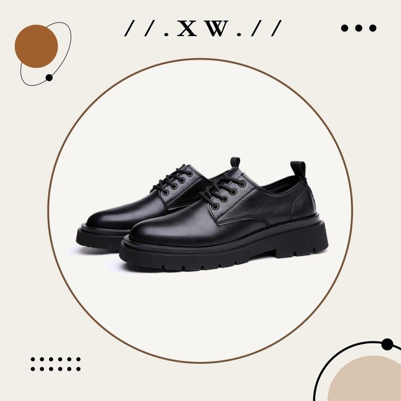 XWshopee รองเท้าคัชชูผูกเชือกแฟชั่นทางการสำหรับผู้ชาย พื้นรองเท้าหนาและกันลื่น ช่วยให้เดินได้อย่างมั่นคงแม้ในขณะฝนตก