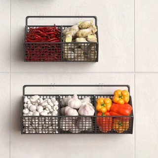 ตะกร้าเก็บ ห้องครัวที่เก็บผนังติดผนัง ชั้นวางของในห้องน้ำ มีให้เลือก 2 สี หัวหอม ขิง กระเทียม แบบติดผนัง 2/3 กริด