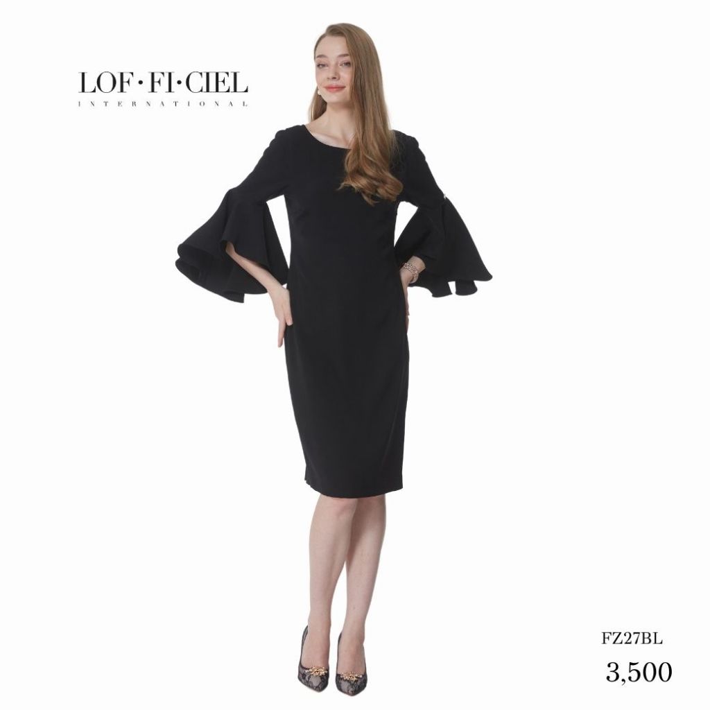 LOF-FI-CIEL Woman's Dress Jubilee Black Gorgeous เดรส เข้ารูป แขนระบาย สีดำ FZ27BL