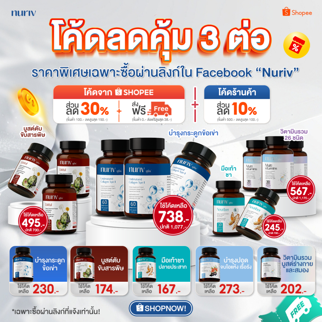 [ราคาพิเศษเฉพาะซื้อผ่านลิงก์ Facebook Nuriv เท่านั้น] nuriv นูรีฟ รวมผลิตภัณฑ์อาหารเสริมขายดี