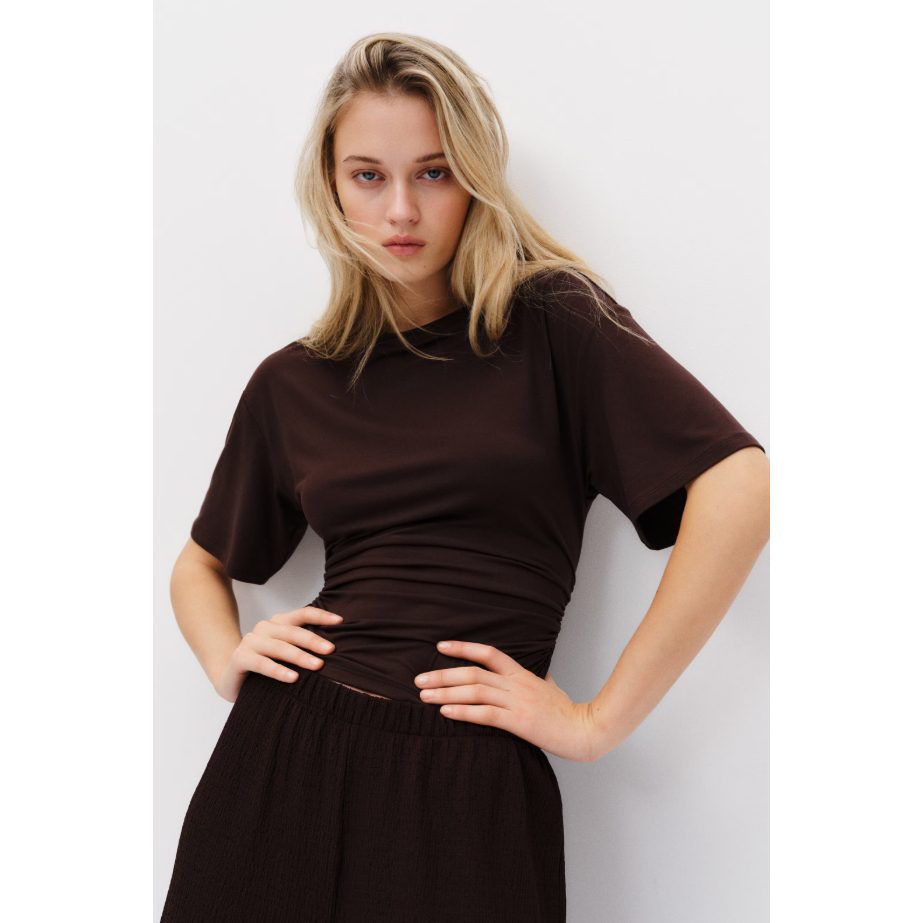 H&M(เอชแอนด์เอ็ม) เสื้อยืดดีไซน์รอยจีบ Women Ruched T-shirt 1320470_1